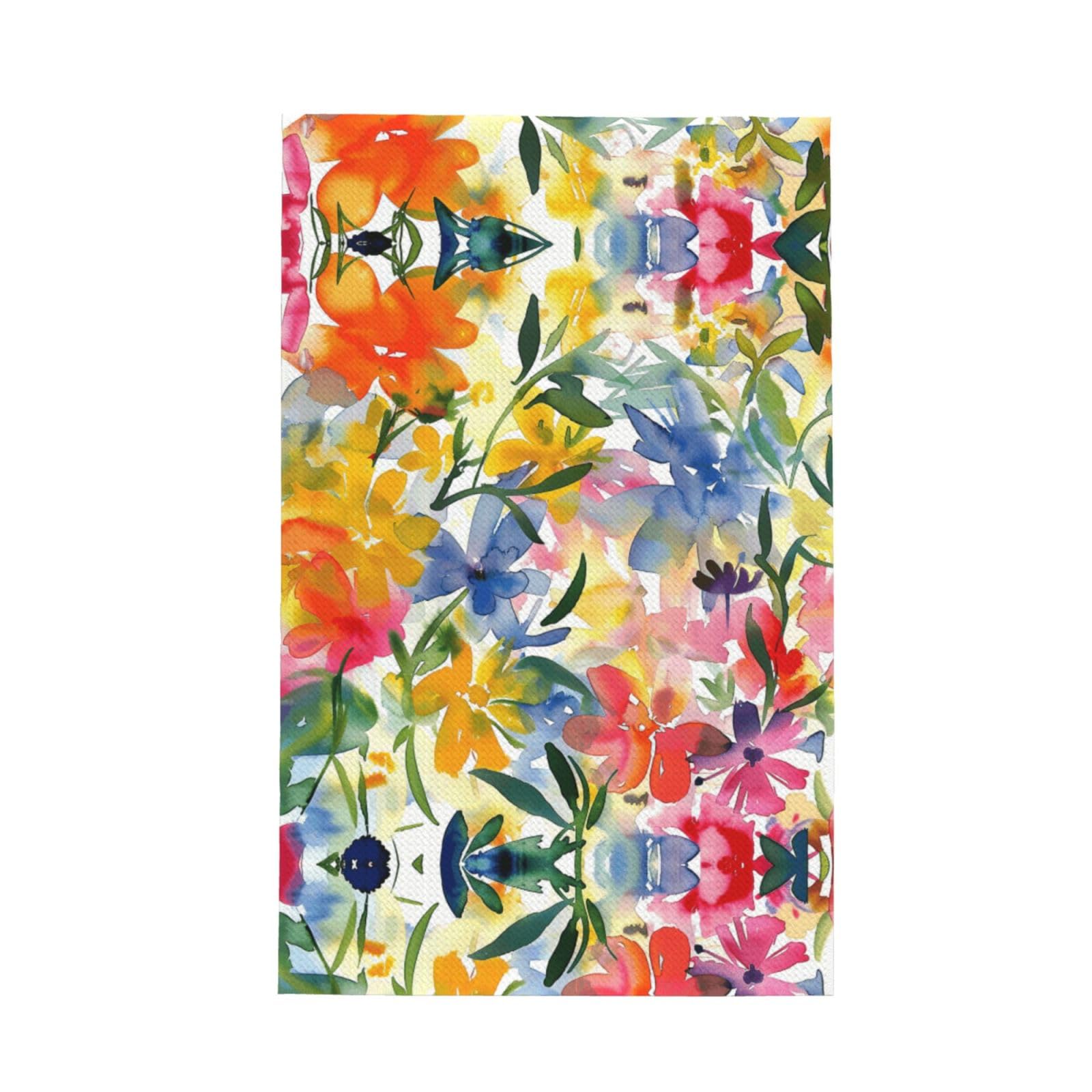 Xxahnbm Black Bright Watercolor Flowers Print Waffle Kitchen Towel,Absorbent Hand Towel