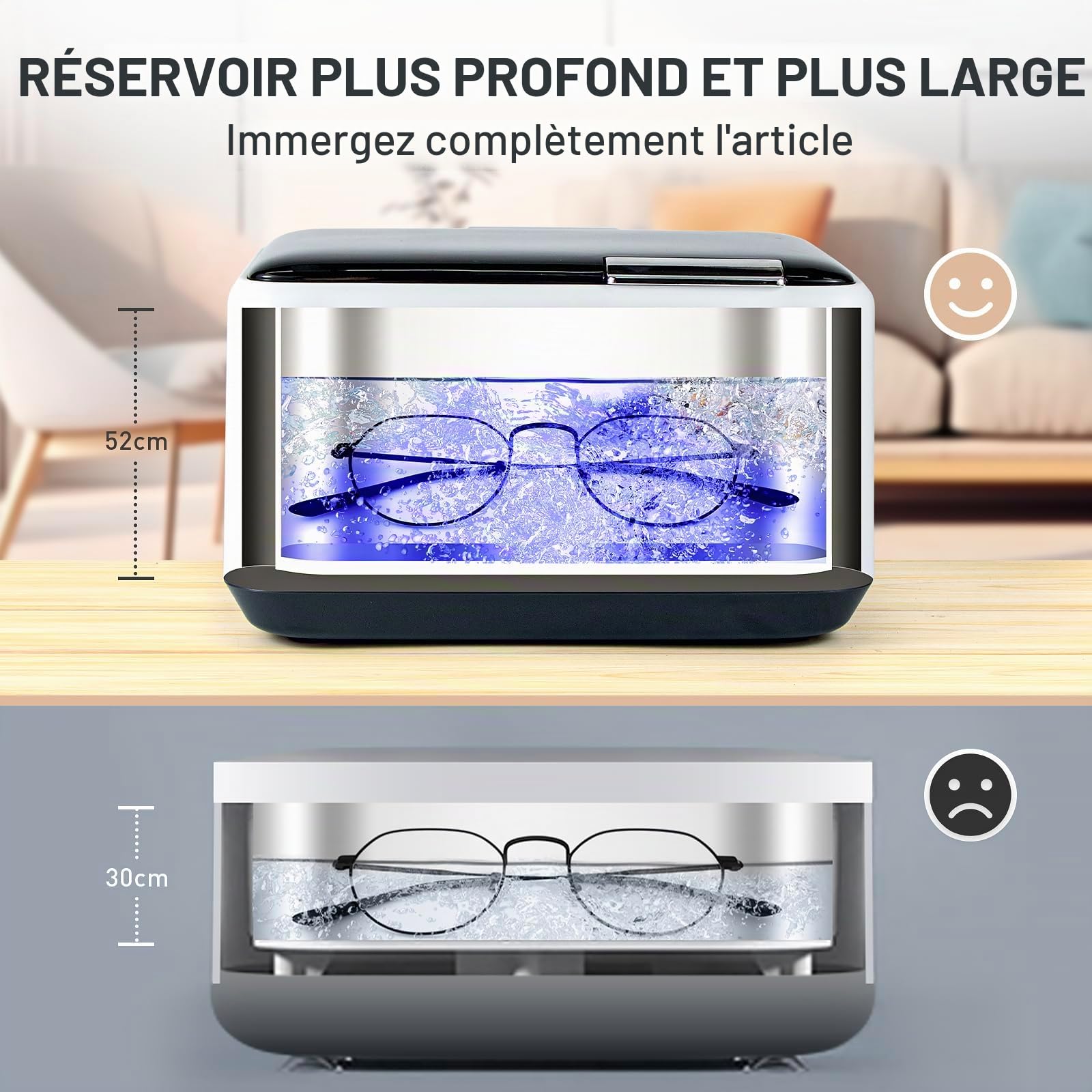 Nettoyeur à Ultrasons 50W, Hogance 48KHz Nettoyeur Ultrasonique 600ML avec 4 Timer Réglages, Machine à Ultrasons pour Prothèses Dentaires, Bagues, Montre, Pièces de Monnaie, Rasoirs