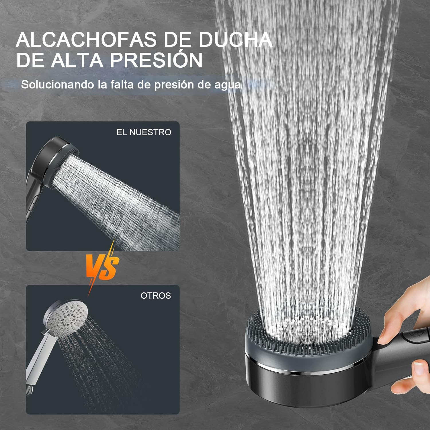 Alcachofa de Ducha con Filtro de 15 Pasos, Alcachofa Ducha Antical con Manguera de 1.5M, Filtro Ducha 3 +1 Modos de Rociado filtro y botón de OFF/ON, Ideal para Aguas Duras y Limpieza del Baño Gris — view 5