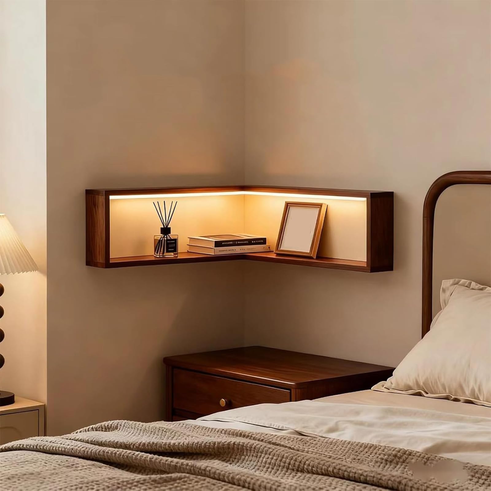Illumina il tuo spazio con eleganti mensole angolari in legno, espositore sospeso da parete per ornamenti e conservazione (set di 3) - Perfetto per l'arredamento della casa