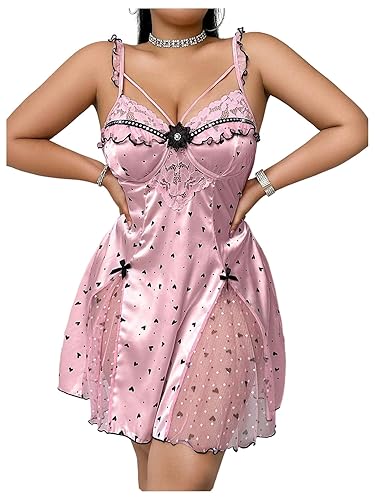 BEAUDRM Women's Plus Size Heart Print Babydoll