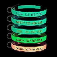 Glow in the Dark Personalized Dog Collar - Custom Embroidered Name & Phone Number, Adjustable Luminous for Small Large Dogs