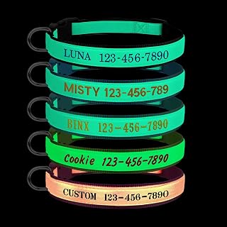 Glow in the Dark Personalized Dog Collar - Custom Embroidered Name & Phone Number, Adjustable Luminous for Small Large Dogs