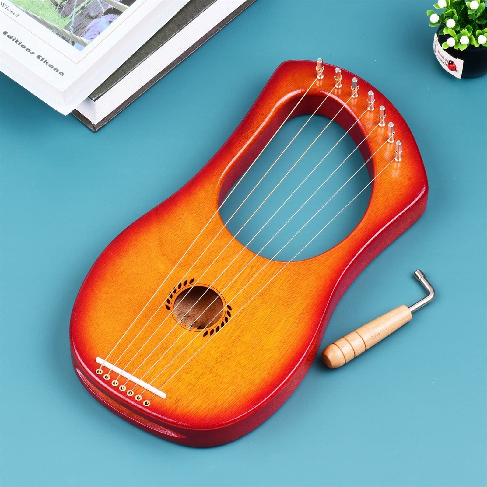 Arpa de Lira de 7 cuerdas, instrumento de cuerda de Lira con bolsa de transporte, juego de cuerdas, llave para afinar, 2 uds., púas de Lira, arpa para principiantes