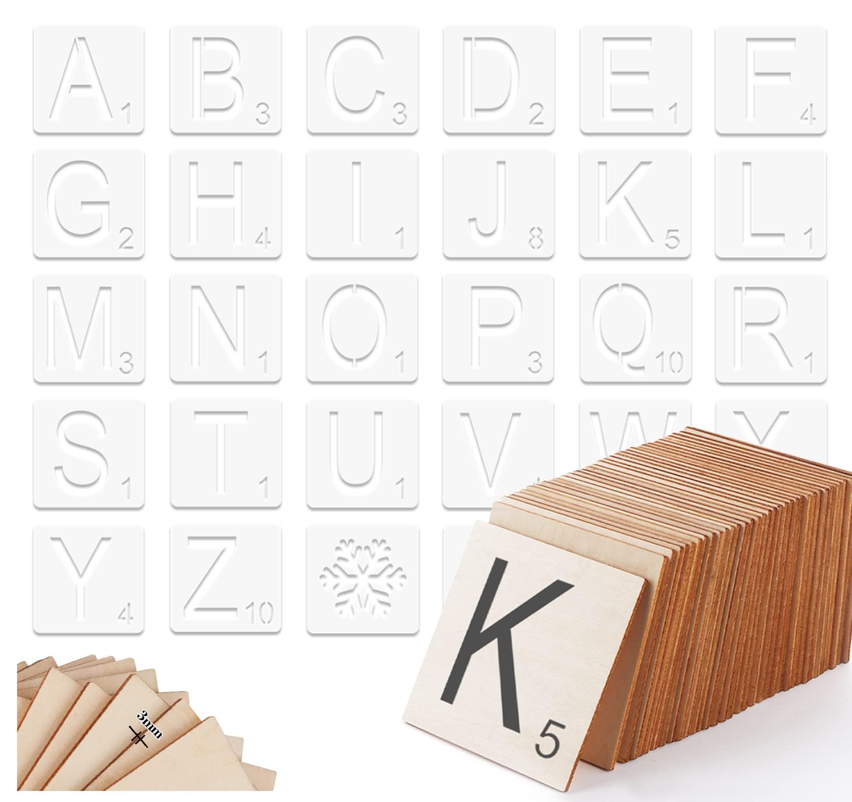 ilauke Scrabble Tiles for Crafts & 5x5 Blank Wood Square, Perfect for Wall Decor, Farmhouse Style, Wooden Letters (26 Large Scrabble Pieces, 36pcs Unfinished Wood Squares)