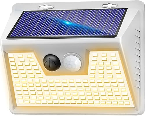 Miniatura 25 de Kolpop Luces solares para exteriores, paquete de 2, 140 LED/3 modos, luces de pared con sensor de movimiento alimentadas por energía solar, Blanco