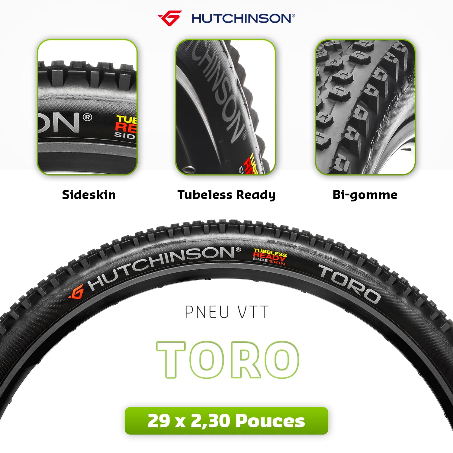 Hutchinson - Toro XC - Pneu VTT - Cycling - Idéal Terrains Humides Et Boueux - Tringles Souples - Noir - Tubeless Ready