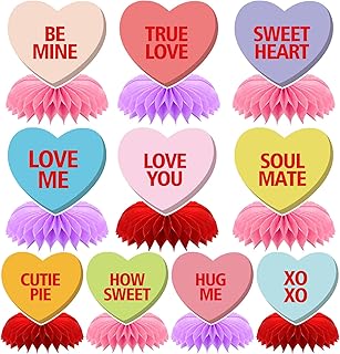Valentine Heart Centerpieces for Table 10Pcs Valentines Day Honeycomb Centerpieces with Romantic Messages Conversation Hearts Table Decorations for Birthday Valentine Day Party Supplies