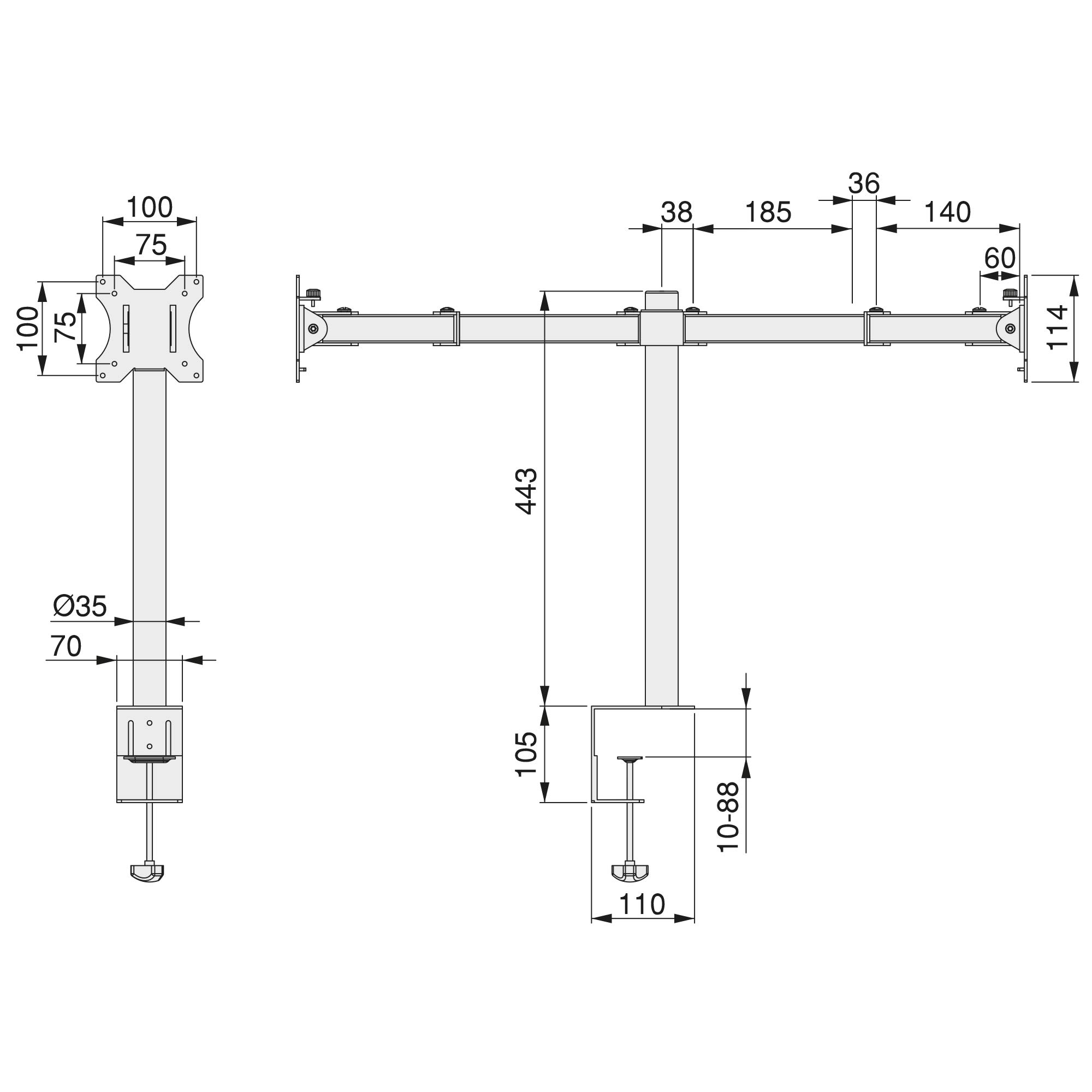 Emuca - Supporto Doppio Monitor per Tavolo,13-32", Braccio Monitor pc da scrivania articolato, 8kg per Braccio, Altezza Regolabile, inclinabile, Girevole 360º, Max VESA 75x75-100x100mm, Acciaio Nero