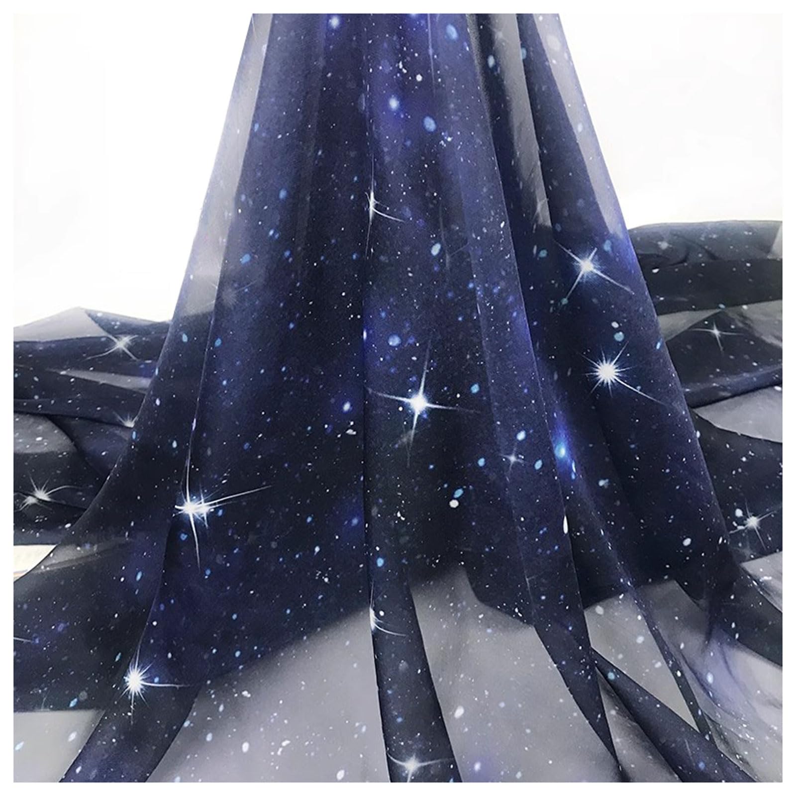 Chiffon Stoff Sternenhimmel Drucken Tencel Tüllstoff Dekostoff 150cm Breit für Kleidung Dekorieren Basteln Bekleidung(Size:1.5x5m,Color:Blau)