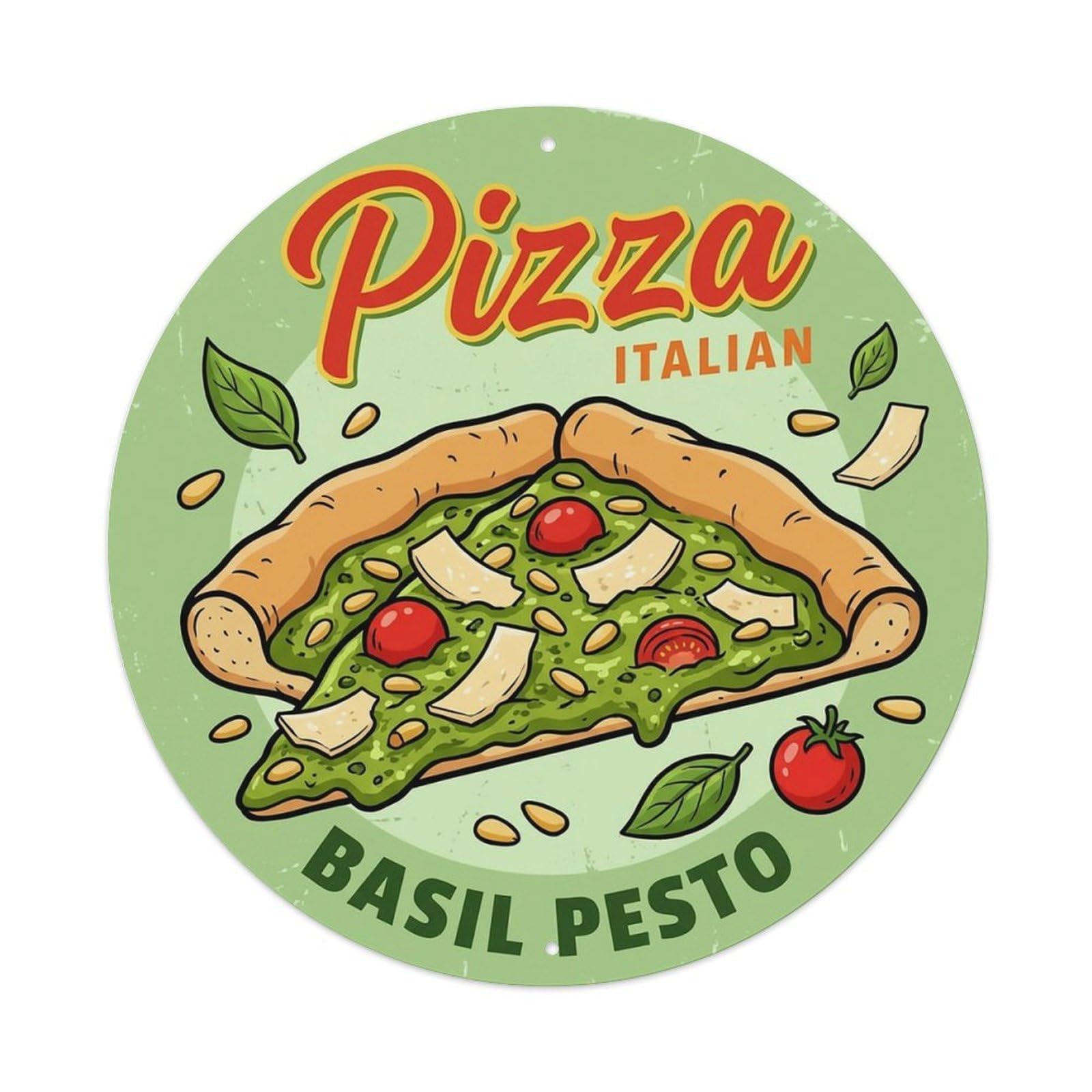 Vintage Pizza Slice Italian Traditional Cuisine Basil Metal Tin Sign