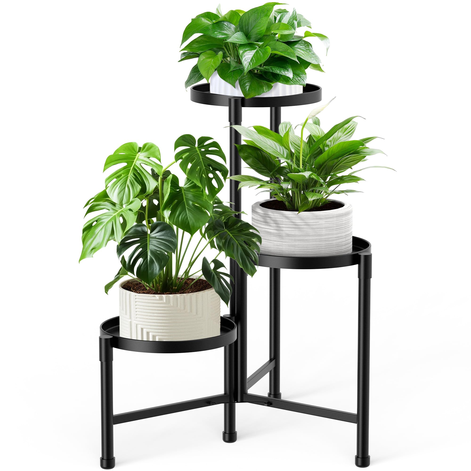 Support de plantes en métal à 3 niveaux, étagère à fleurs en fer et porte-pot intérieur