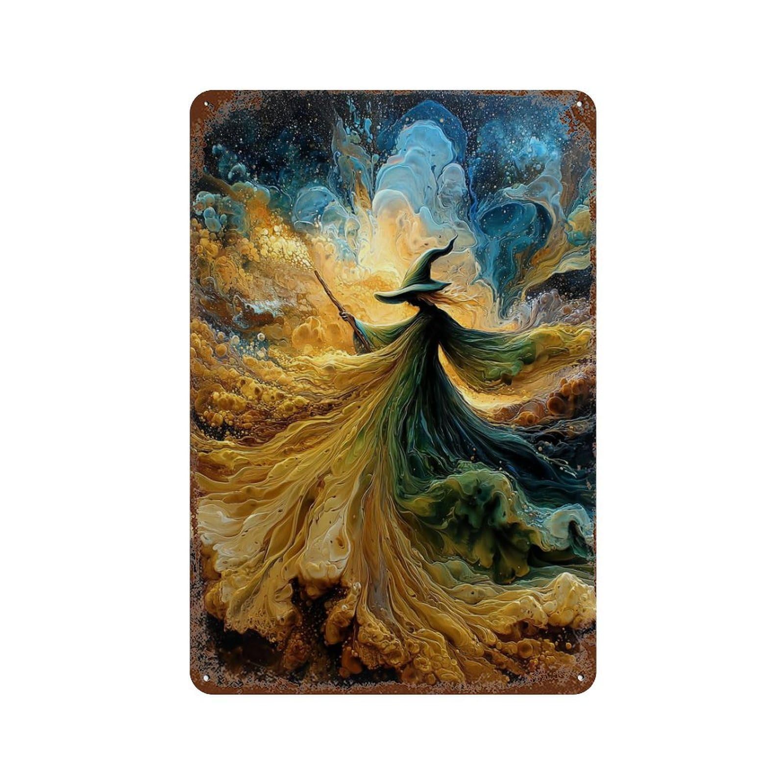 Fantasy Witch Art Print Rustic Tin Plaque 11.8"x7.9", for Pub, Kitchen And Man Cave Decor, Vintage Wall Decor