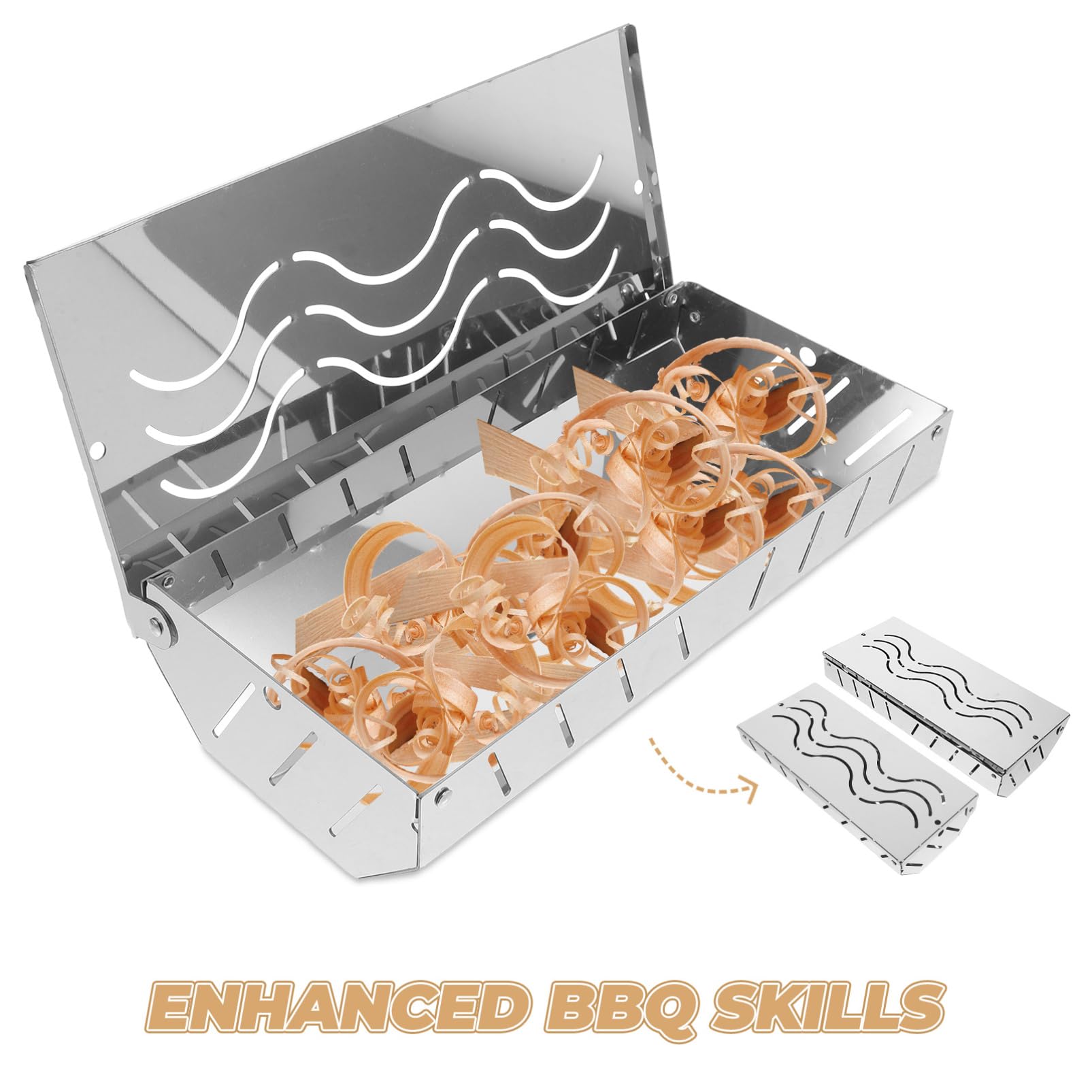 Sosoport 2 Stück Räucherbox aus Edelstahl für Holzkohle- Gas und Elektrogrill für Fleisch und Fisch mit Deckel Grillzubehör für Bbq Geschmack