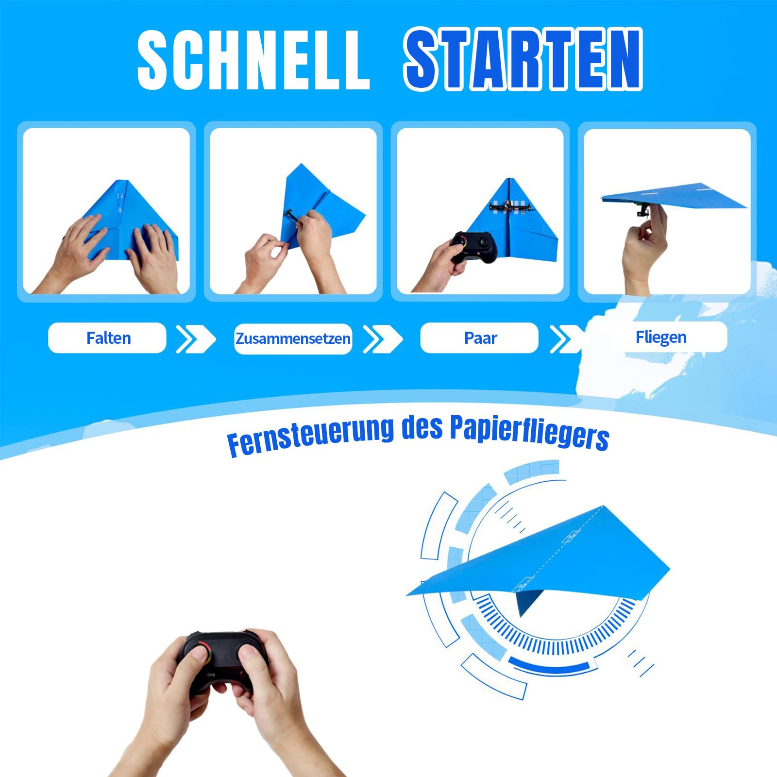 HAWK'S WORK RC Papierflugzeug, Ferngesteuertes Flugzeug mit Bunten Papieren, Superleichtes Flugspielzeug für Kinder DIY STEM KIT (Birdy X 2.0)