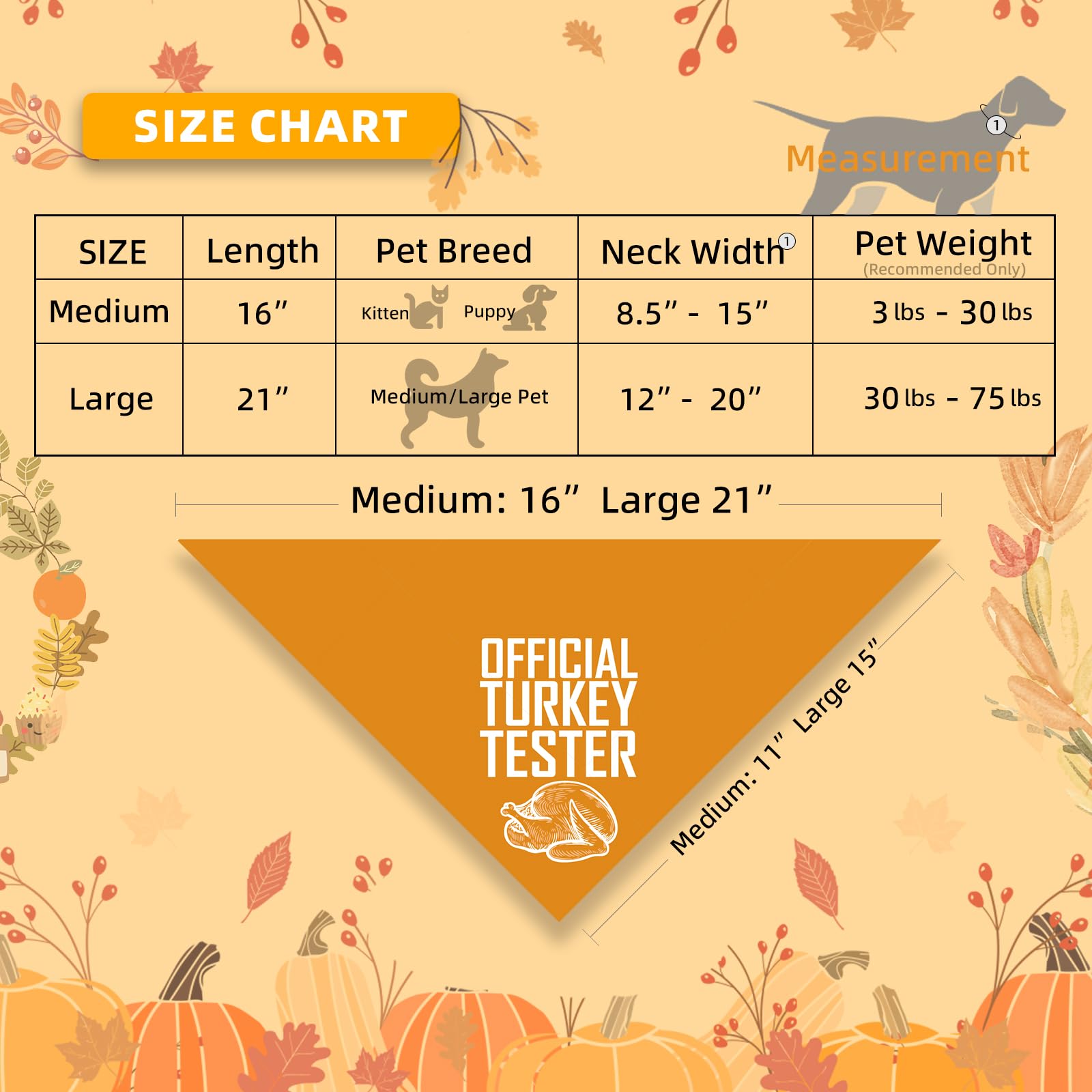 ICEMOOD Fall Dog Bandana Theme, Turkey Tester, Slogan Printed Thanksgiving Holiday Pet Bandana Snap Button Triangle Scarf - Image 3