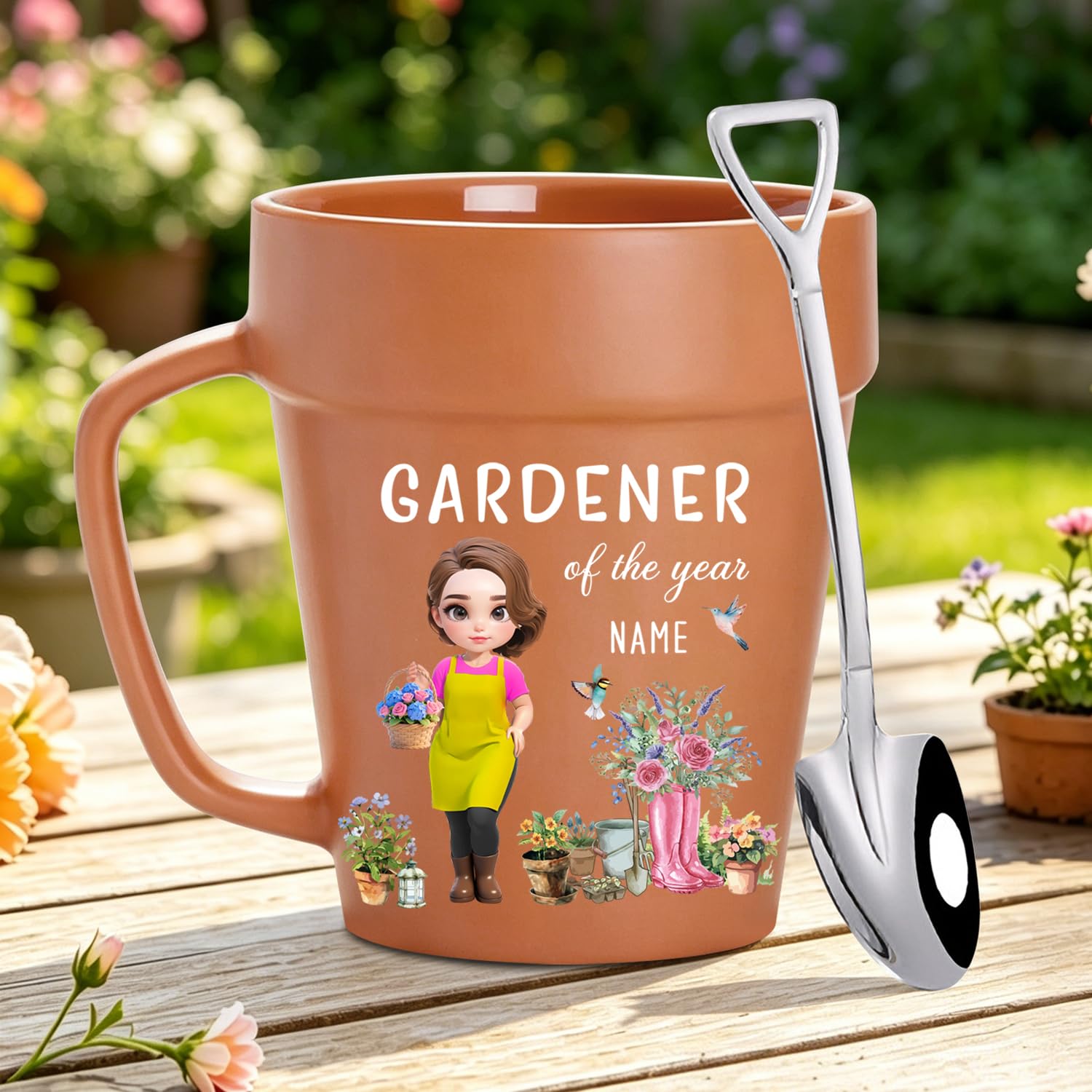 Ayorior Personalized Gardener of The Year Plant Pot Ceramic Mug Gifts for Gardeners, Custom Gardening Flower Pot Coffee Mug Garden Cup Funny Gifts for Women