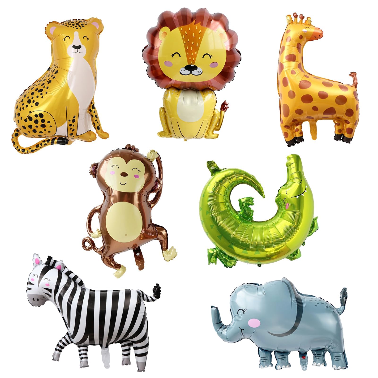 7 PCS Safari Jungle Animal Balloons, Safari Animal Aluminum Foil Balloons, Giant Zoo Animal Balloons for Birthday Party for Kids Theme Party
