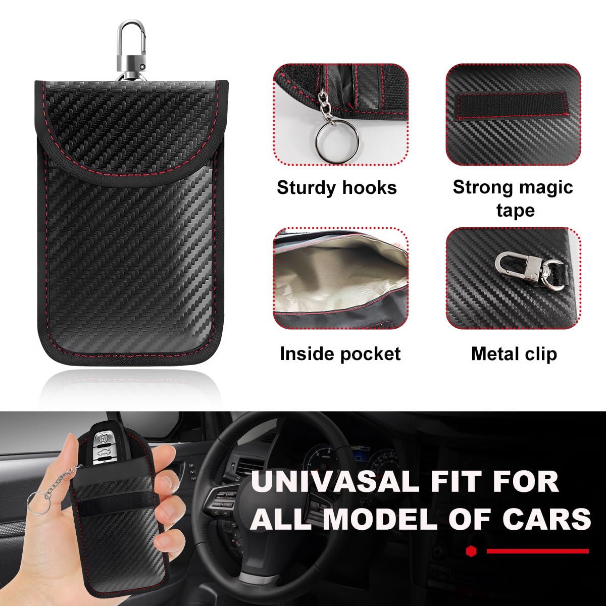 Faraday Pouch for Car Key, RFID Signal Blocking Anti-Theft Key Faraday Bag, Carbon Fiber Car RFID Signal Blocking Holder, Car Accessories (2 PCS, Small)