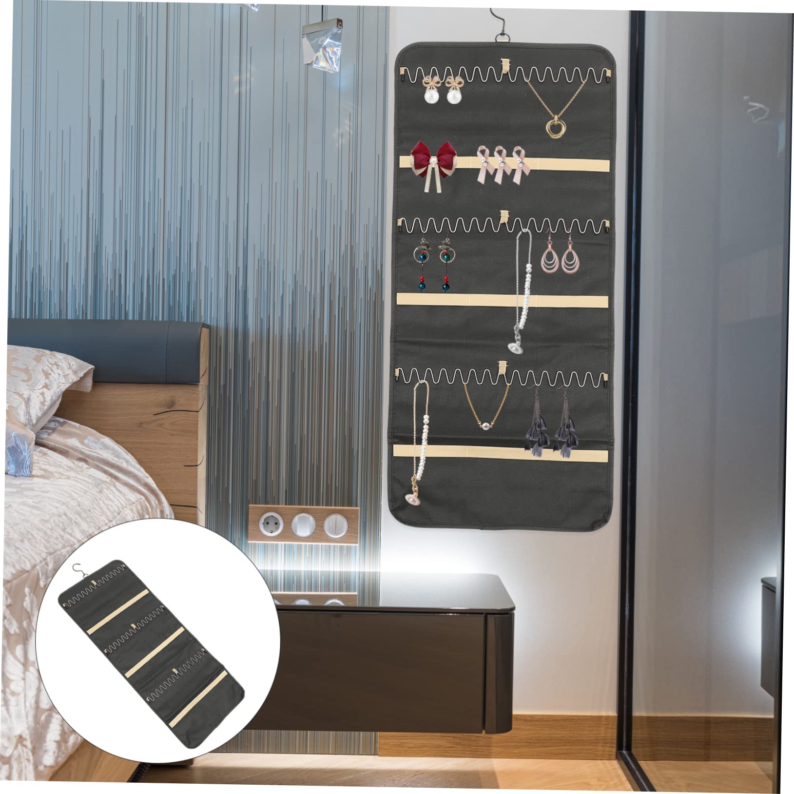 TENDYCOCO Double-Side Jewelry Hanging Organizer Bag Storage for Earrings Necklaces Bracelets Wall Hanging Pouch