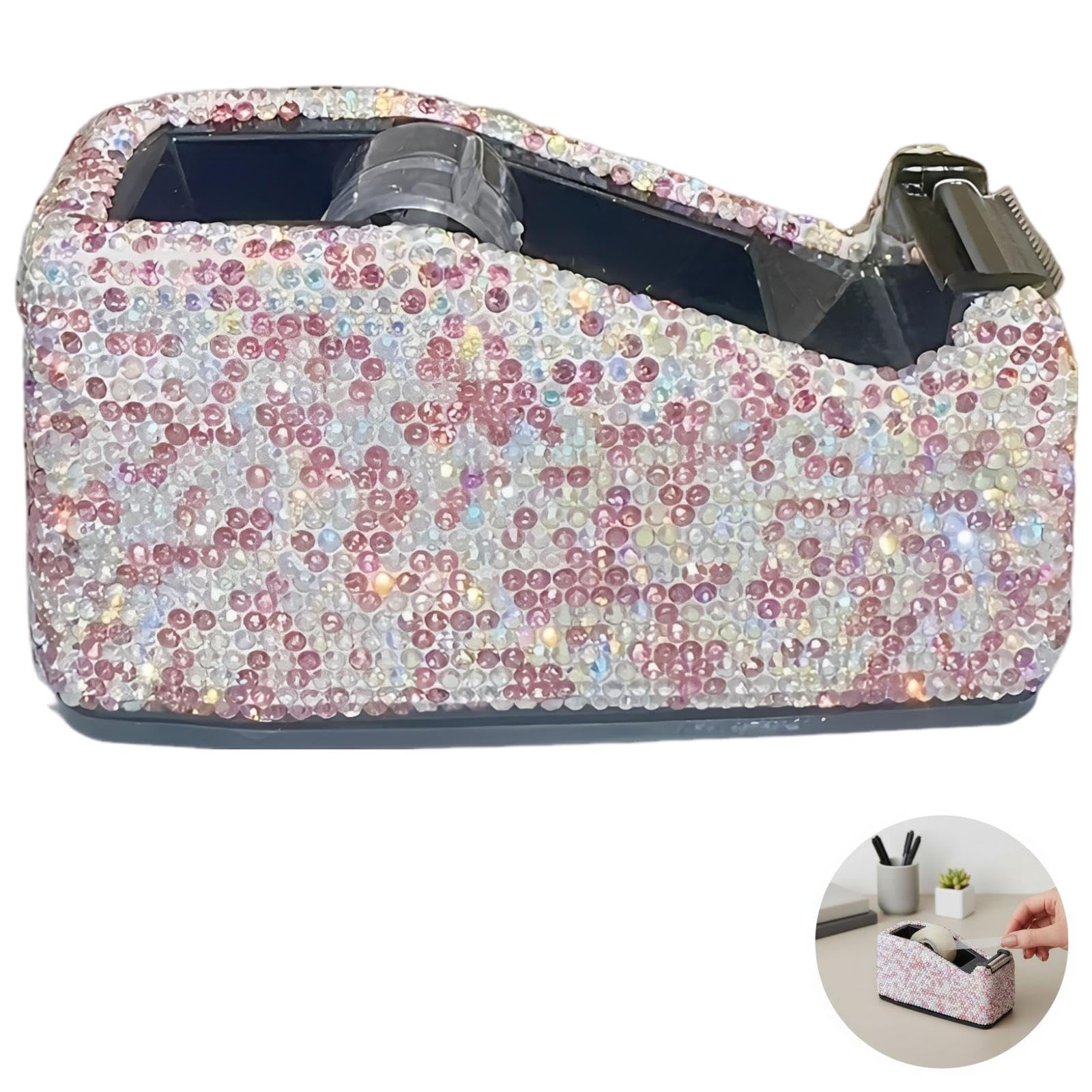 Strass-Klebebandabroller, glitzernder Schreibtisch-Klebebandabroller für Geschenkverpackungen, Multifunktions-Klebebandschneider, Kristall-Schreibtischzubehör, manueller Tischhelfer mit Strass