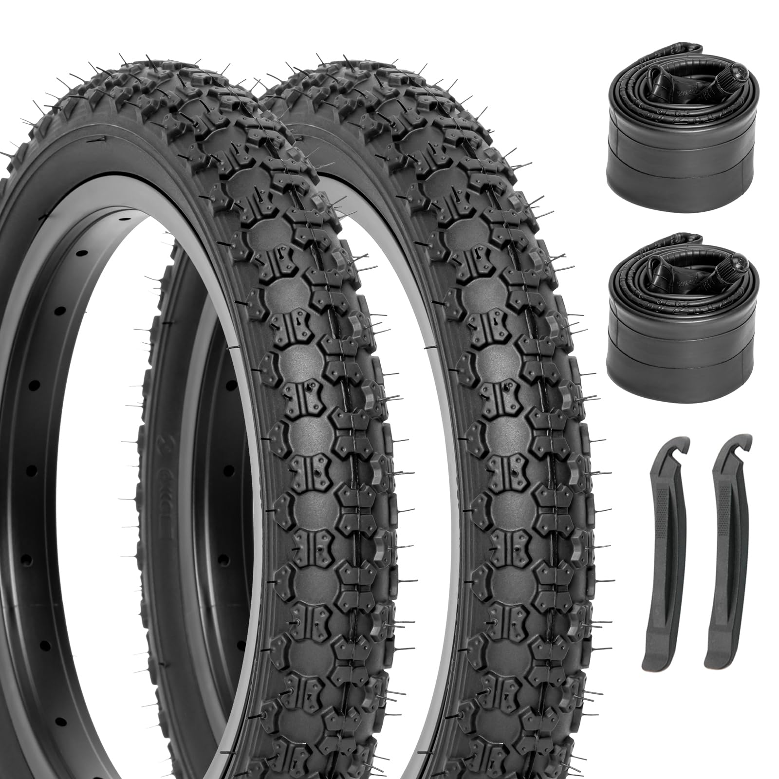 Hycline Kids Bike Replacement Tires Set: 2-Pack 12.5/14/16/20x2.125 Inch Premium Butyl Rubber Wear-Resistant Folding Bicycle Tires and 2 Pcs Bike