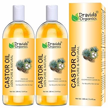 Premium Cold Pressed Castor Oil for Hair and Skin, 100% Pure and Natural, 100 ml (Pack of 2)