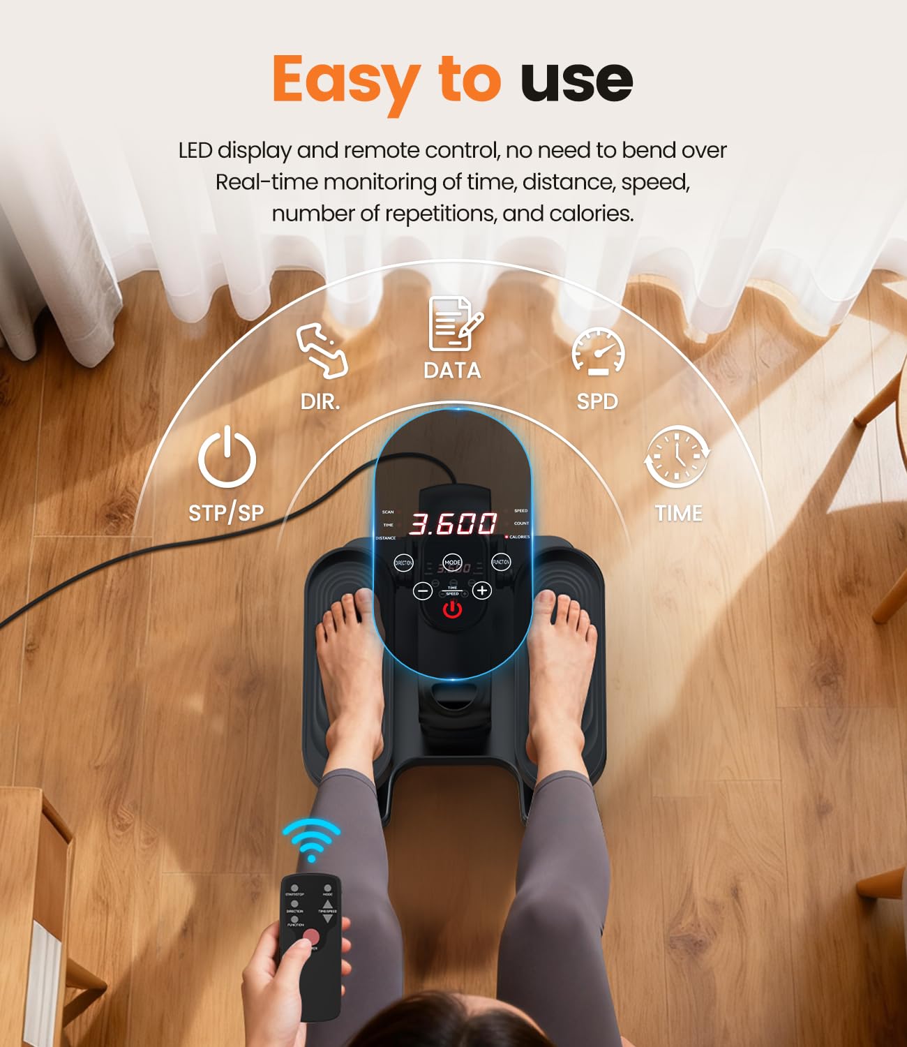 Pedaliera Riabilitazione Elettrica, Ellittica da Casa per Anziani - Pedaliera per Esercizi Gambe, Ellittica Elettrica <15dB Silenziosa, 15 Velocità, Display LED, Telecomando, Compatta 45.5x30.5x15cm