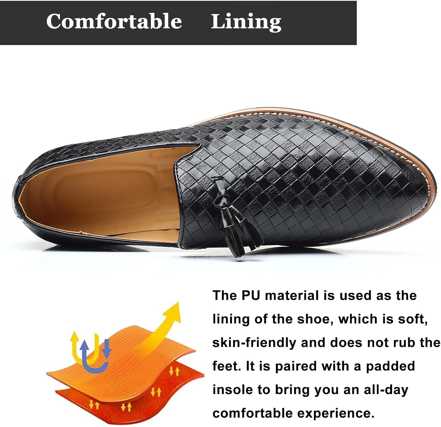 Men's Woven Leather Tassel Loafers Fashion Lightweight Slip On Low Block Heel Smoking Slipper Weeding Party Prom Dress Shoes for Men - Image 6