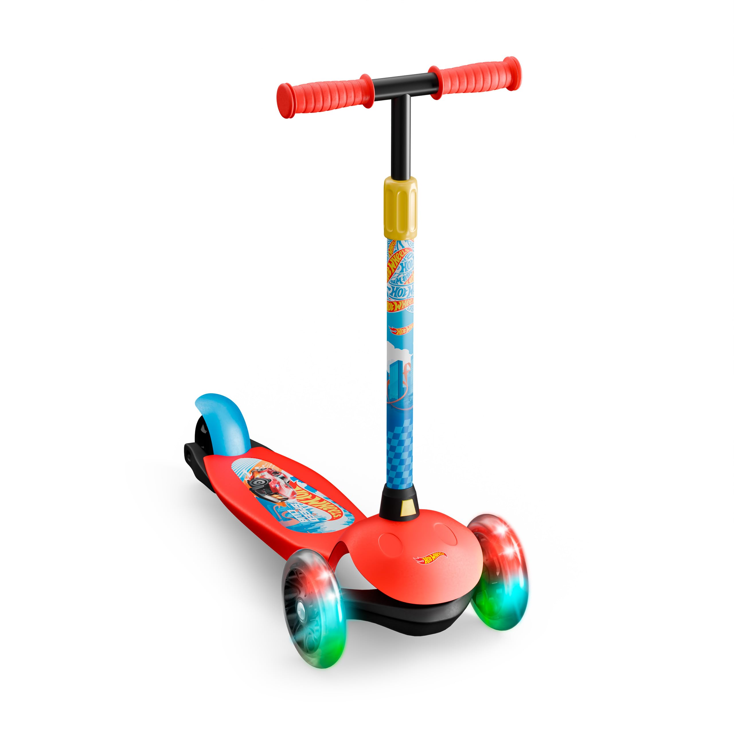 DEQUBE- Patinete Infantil Hot Wheels 3 Ruedas - Ajustable- Ruedas LED y Freno Trasero - Plegable y fácil de Transportar - Ultraligero y Seguro (Deqube 914D00184)