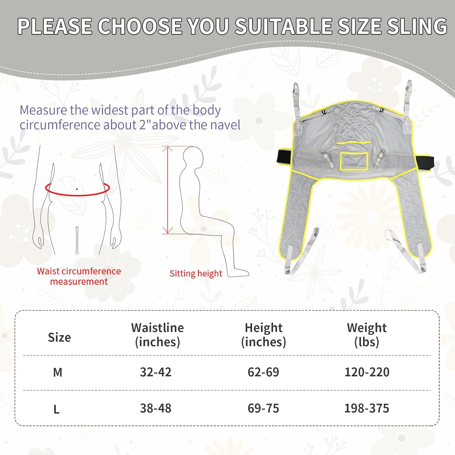 Ehucon sangle de levage à jambes divisées avec appui-tête (M)