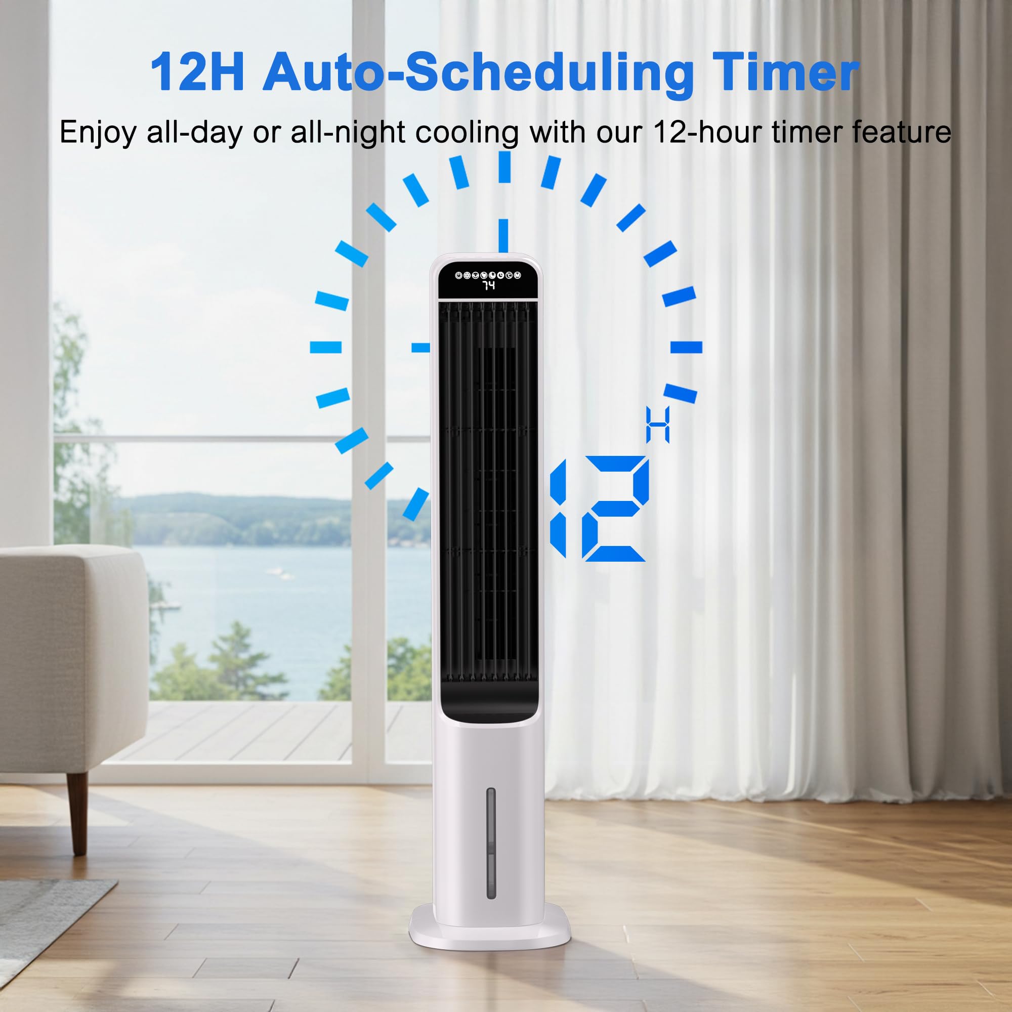 Windowless Portable Air Conditioner, 41 Inch Cooling Fans that Blow Cold Air, 3-in-1 Tower Fan with Remote, 3 Speeds, 120° Oscillation Swamp Cooler, 12H Timer Evaporative Cooler for Bedroom Indoor Use — view 6