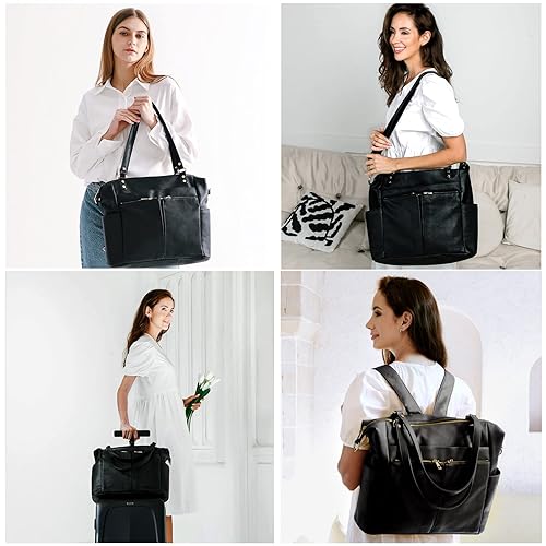 Miniatura 9 de MOMINSIDE Bolsa de pañales, bolsa de pañales, bolsas organizadoras Mominside de cuero para pañales mochila para mamá papá, bolsa grande de pañales