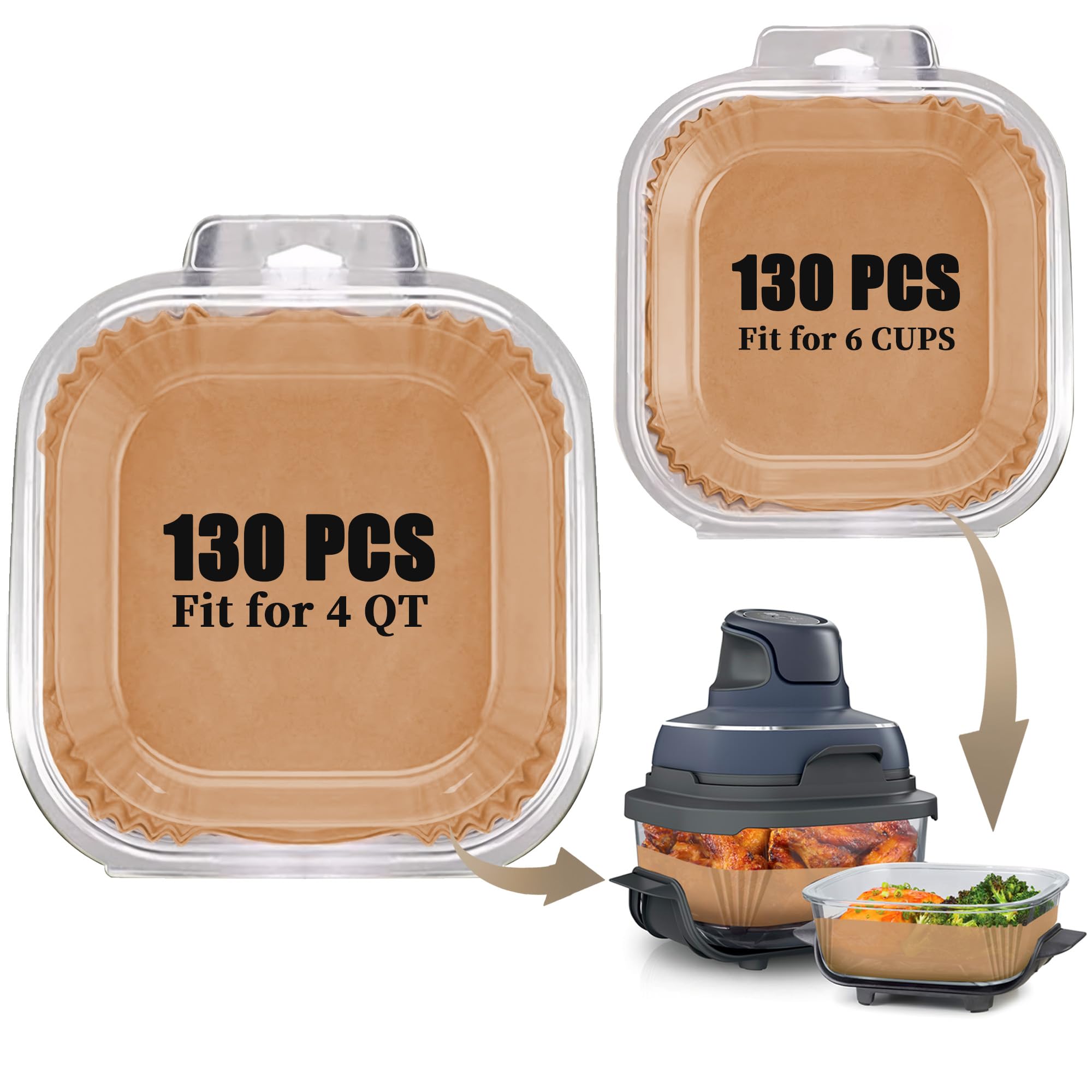 Air Fryer Liners Disposable for Ninja Crispi, 260 PCS Parchment Paper for Ninja Crispi 4-in-1 Portable Glass Air Fryer Cooking System, Non-Stick