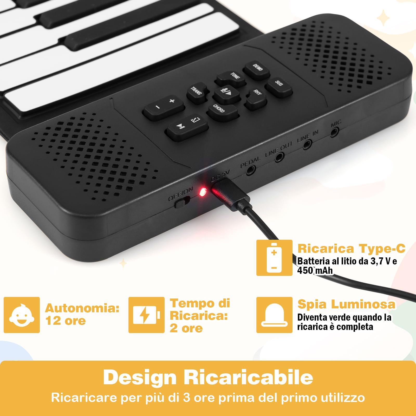 COSTWAY Tastiera Elettrica Arrotolabile a 88 Tasti, Pianoforte Portatile con 128 Ritmi, 128 Suoni e 14 Demo, Pianoforte Digitale Pieghevole con Pedale Sustain, per Principianti Bambini