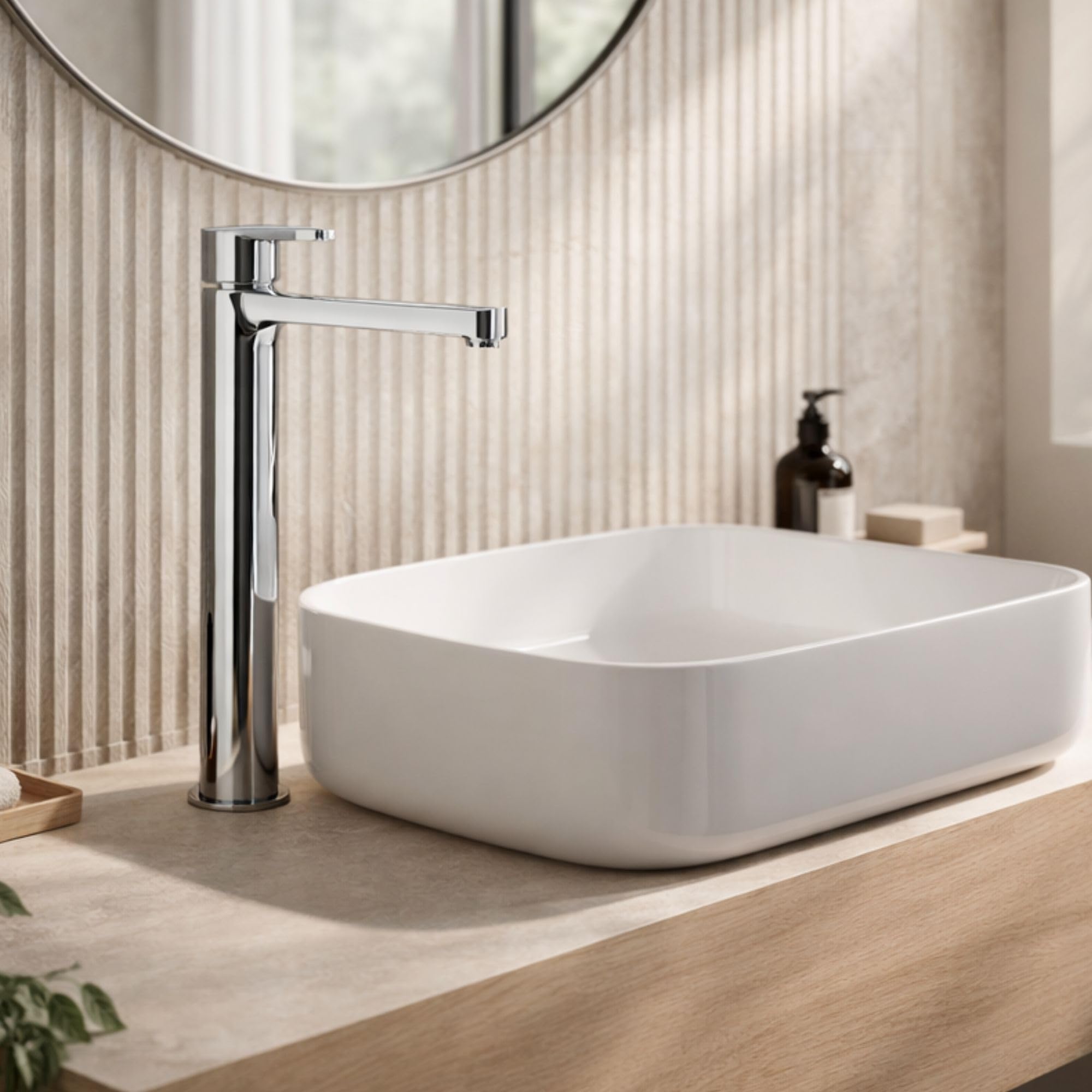 Osmore - Grifo monomando para lavabo alto cromado - Grifo de altura para encimera/lavabos con una sola palanca y fijaciones