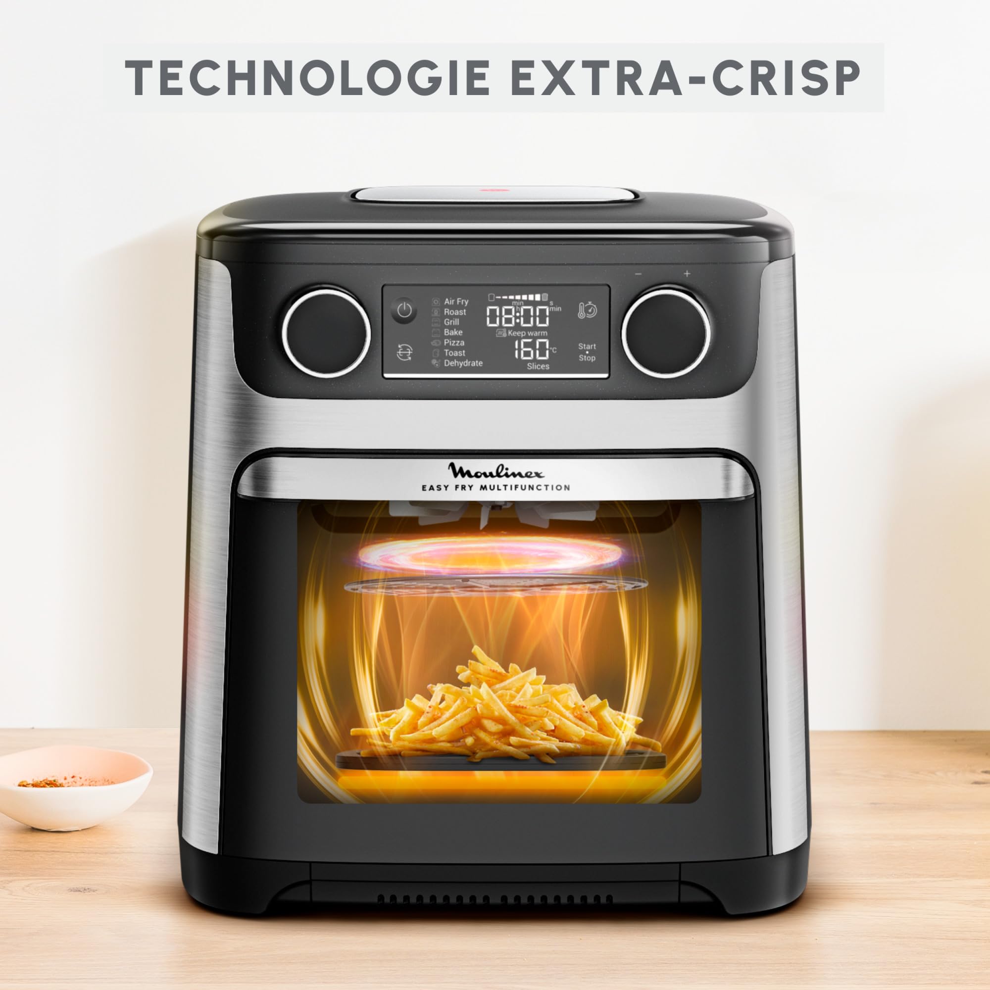 Moulinex Easy Fry air fryer, multicuiseur et four, 15 L, 9 programmes, friteuse sans huile, 3 niveaux de cuisson, compact, extra crisp, noir, AL556DF0, Acier Inoxydable