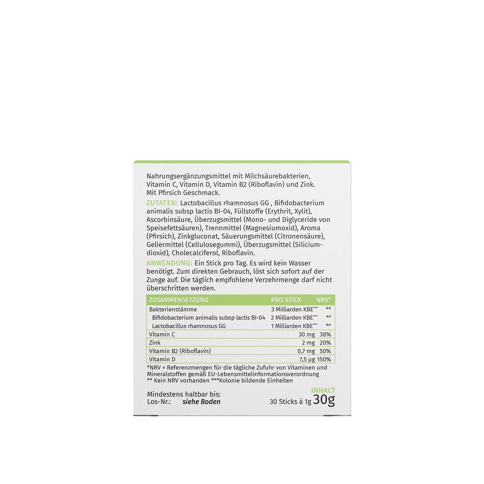 Pyour Active, Pulversticks mit aktiven Darmbakterien und Vitaminen, 30 Sticks, Pfirsich