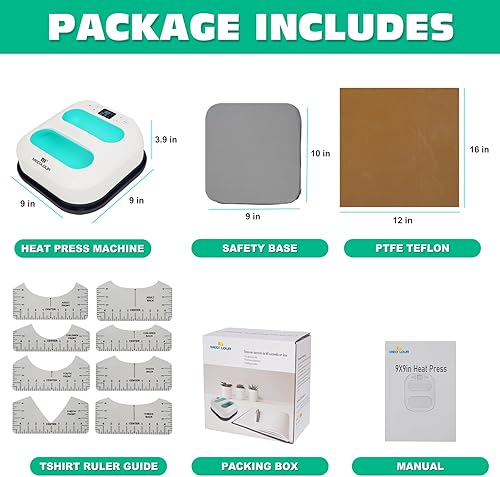 Miniatura 2 de MECOLOUR Máquina de prensa de calor para camisetas, prensa de calor portátil de 9 x 9 pulgadas con alfombrilla de prensa de calor, teflón de PTFE y