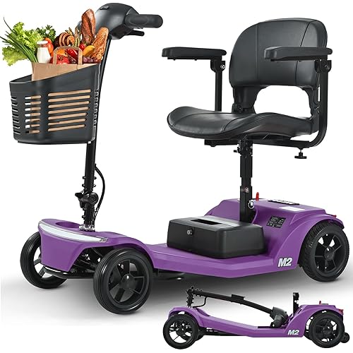 Folding Mobility Scooter for Seniors 4 Wheel Scooter for Adults Electric Scooter Compact for Travel - Electric Powered Wheelchair Device - Compact Heavy Duty Mobile (Purple-1)