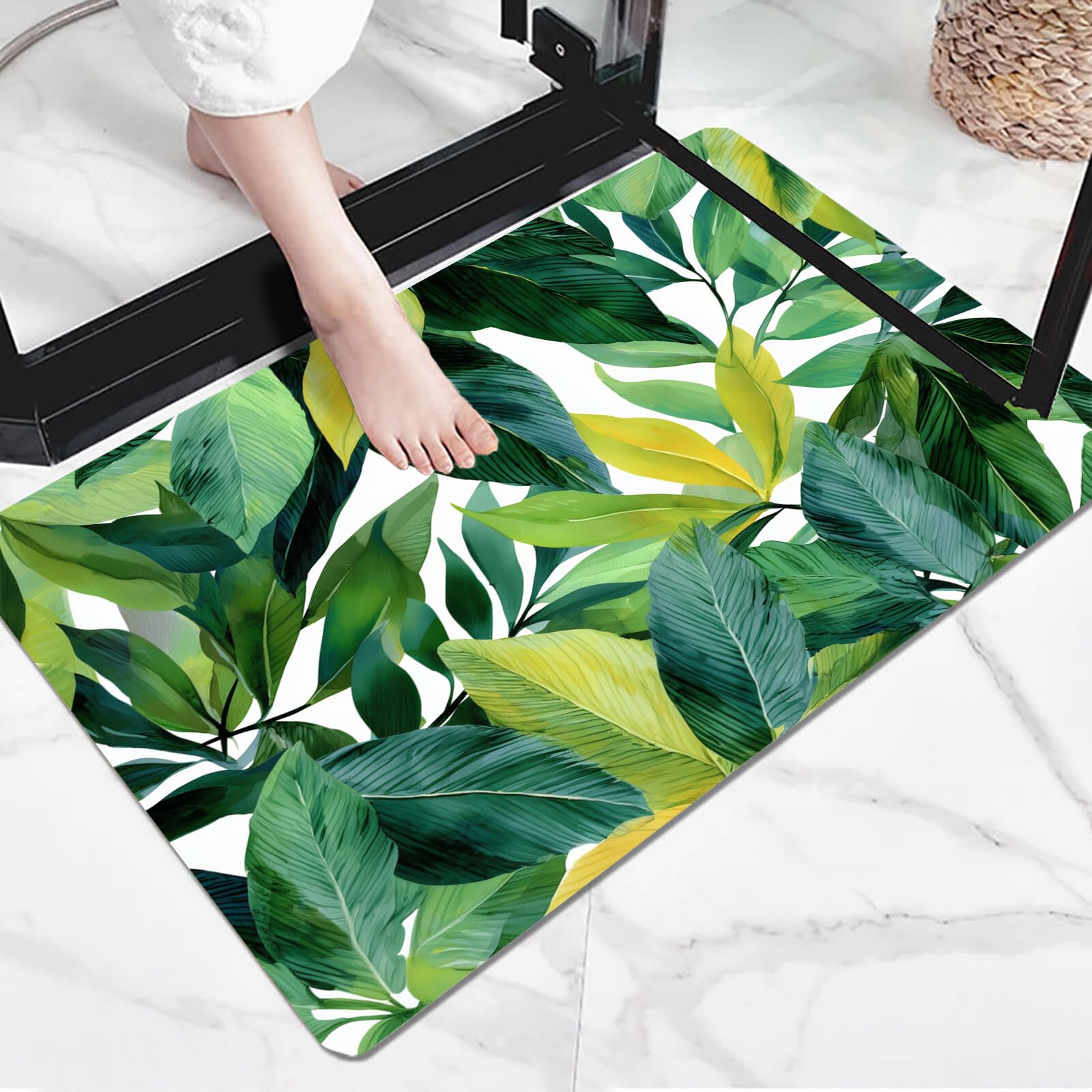 Schmutzfangmatte 80X120Cm, Frische Blätter Rutschfeste & Waschbare Fußmatte Innen, Saugfähiger Türvorleger, Wasserdicht, Ideal Frische Aquarellmalerei Für Eingangsbereich, Haustür & Flur, Gelbgrün