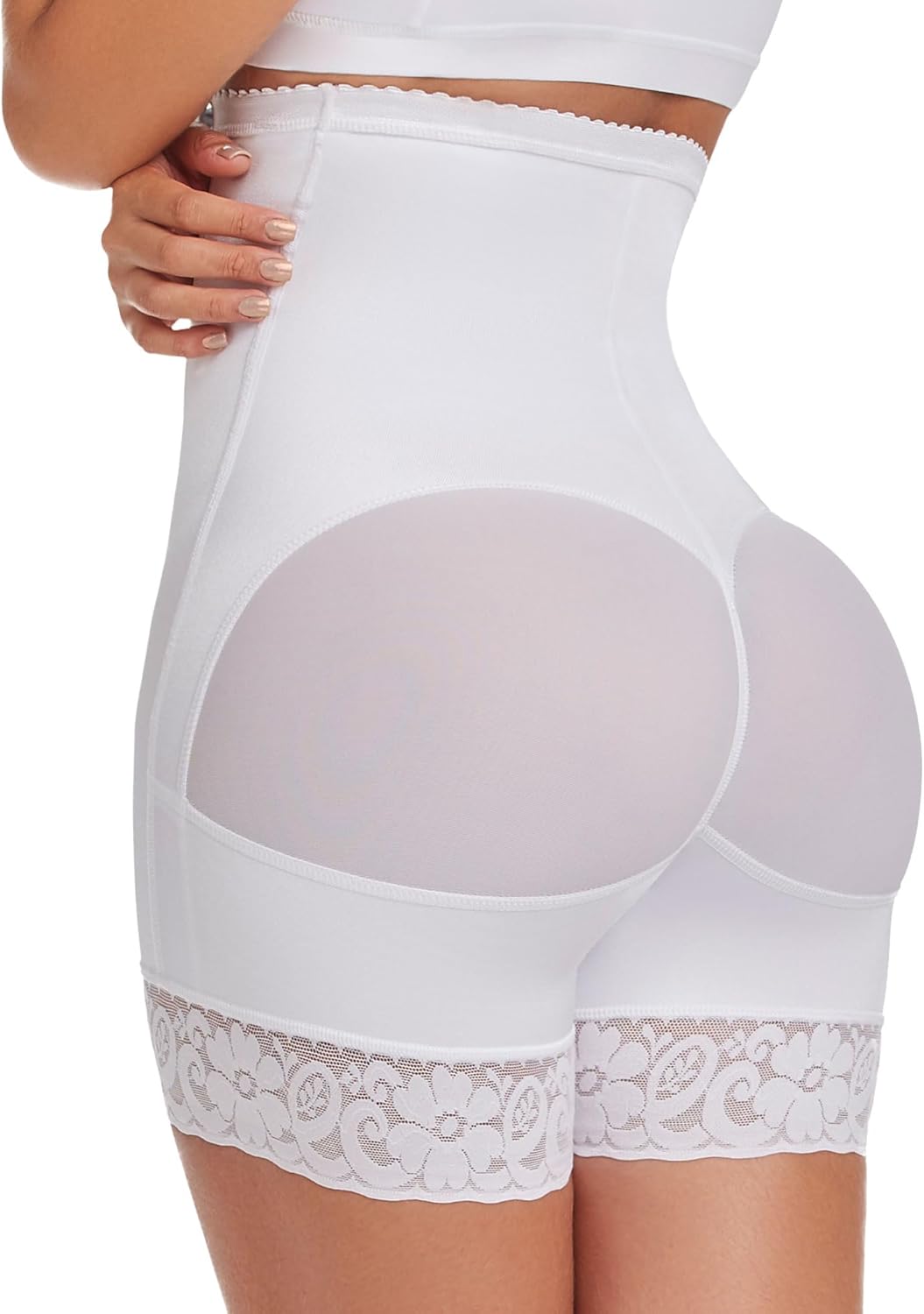 FAJAS DISENOS D’PRADA DELIE 腹部コントロールショーツ 197 ヒップアップ シェイプウェア ミディアム コンプレッション ショート ファハ Bbl ホワイト