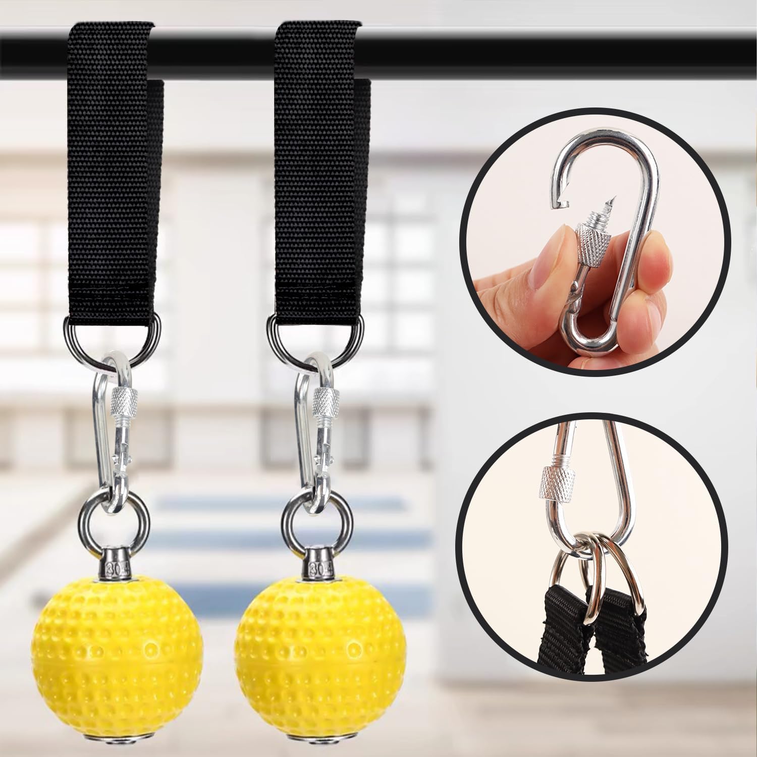 Outdoor Black Tree Swing Straps Hanging Kit with 4 Carabiners, 26cm / 10.23 inches Length Tree Swing Hanging Kit Holds 220 lbs (4 PCS Black) - Image 3