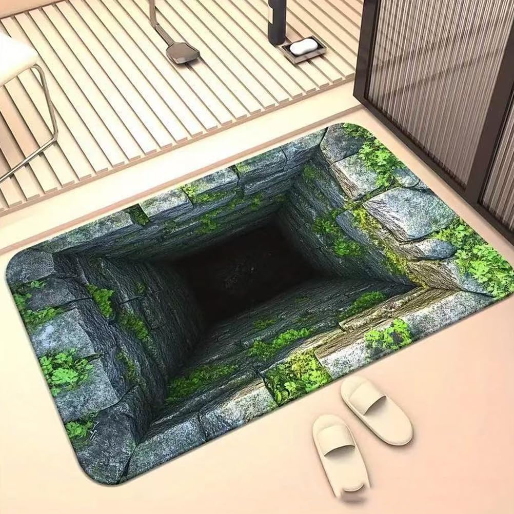 JUXDZISHW Front Door Mat Outside Entrance, Brick Bottomless Hole Area Rug for Living Room 3D Trap Optical Visual Illusion Rugs Playroom Floor Carpet Mat Non-Slip,G,40 * 60cm