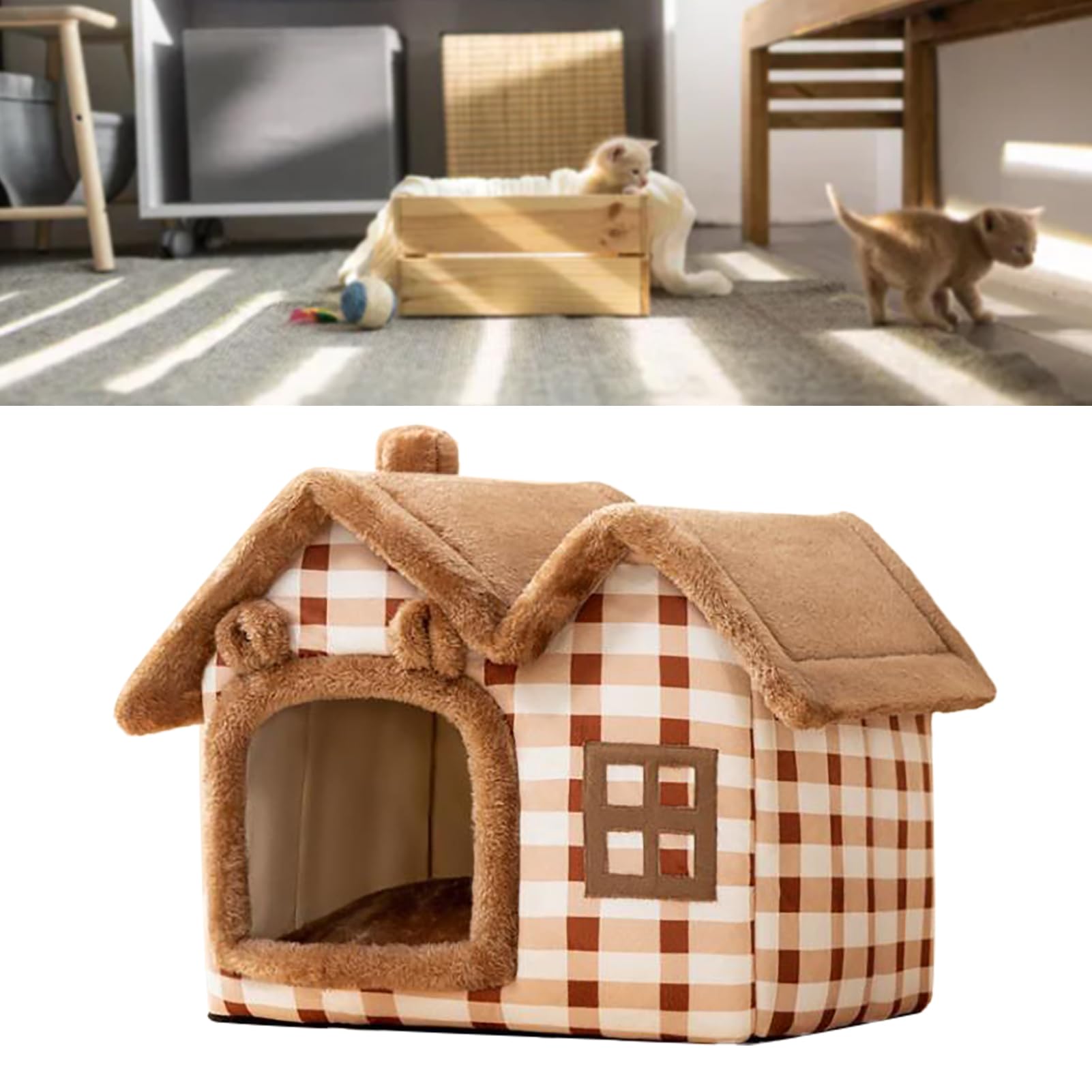 Cuccia per Gatti, Letto in Peluche per Grotta per Gatti con Cotone PP e Peluche, Rifugio Caldo Chiuso, Cuscino Rimovibile, Design Portatile per Uso Domestico in Viaggio S (M)