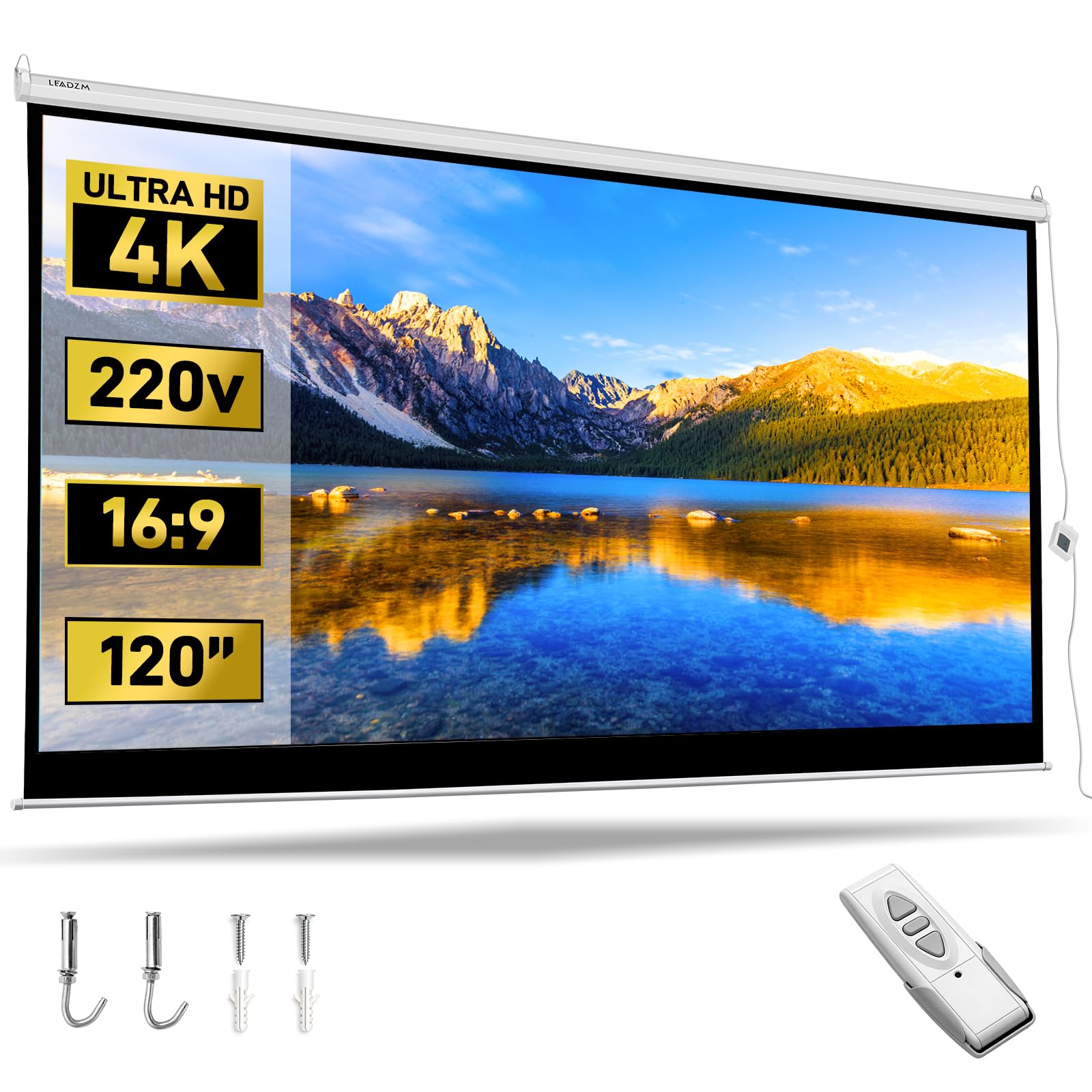 LEADZM Ecran Videoprojecteur Motorisé de Projection 84 Pouces 4:3 4K
