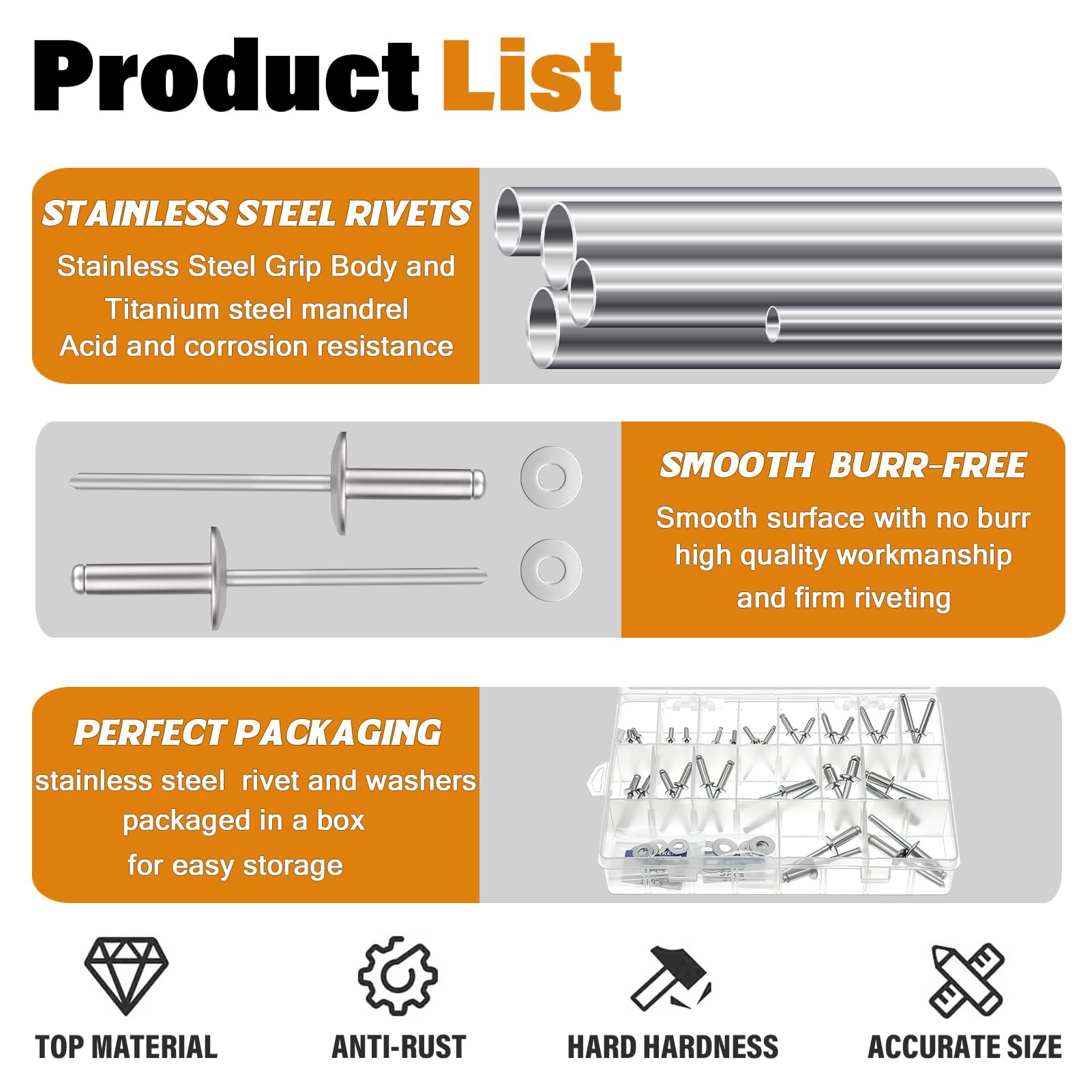 Stainless Steel Rivets Kit - 16 Sizes & Washers -4