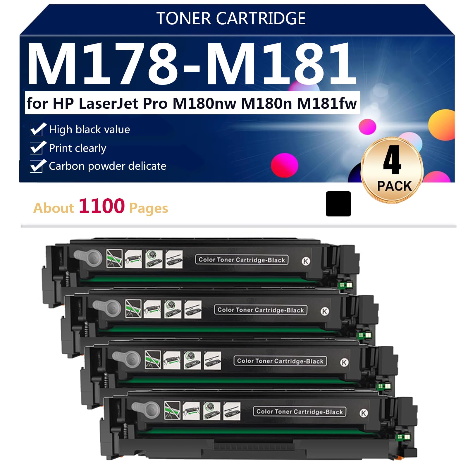 M178-M181 Cartucce Toner Compatibili per HP Color LaserJet Enterprise M856dn 856x MFP M776dn 776z Stampante, 1100 Pagine,4*Black
