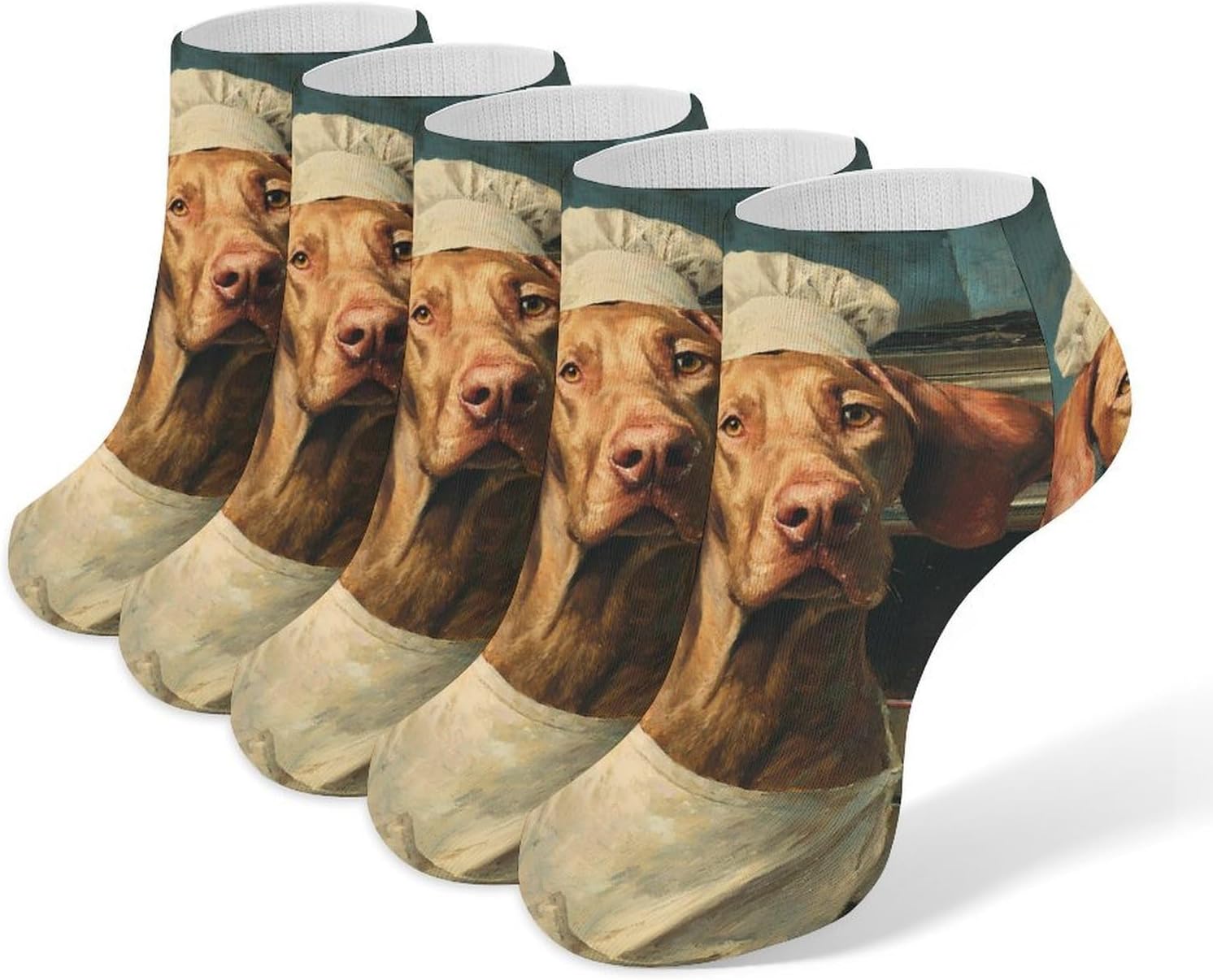 Vizsla Dog Chef Apron No Show Ankle Socks Low Cut Non Slip Flat Boat Line 5 Pairs Set