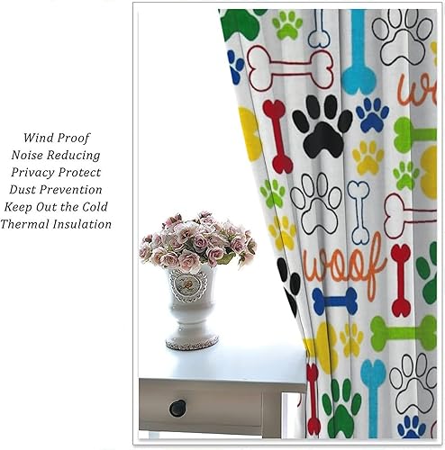 Miniatura 82 de Cortinas opacas con estampado de patas de perro, estampado de patas de perro y huesos, tratamiento de ventana, cortinas con aislamiento térmico